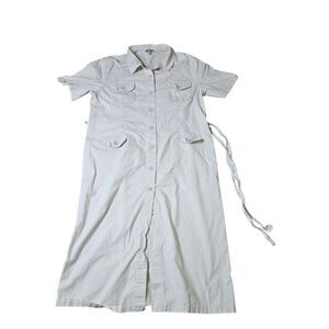 Skalma Short Sleeve Midi Denim Shirt Dress Belted Womens Size XL White